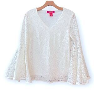 Catherine Maldonado XS White Eyelet Angel BOHO Flowy Flared Sleeves Blouse